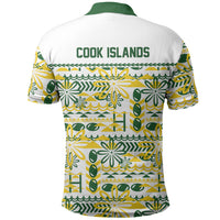 Cook Islands Island Floral Polo Shirt White Traditional Kuki's Geometric Pattern LT9 - Polynesian Pride