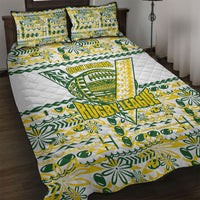 Cook Islands Island Floral Quilt Bed Set White Traditional Kuki's Geometric Pattern LT9 White - Polynesian Pride