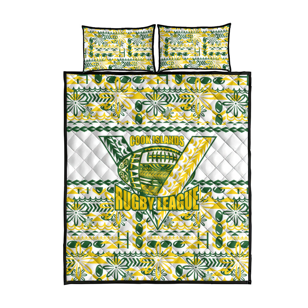 Cook Islands Island Floral Quilt Bed Set White Traditional Kuki's Geometric Pattern LT9 - Polynesian Pride