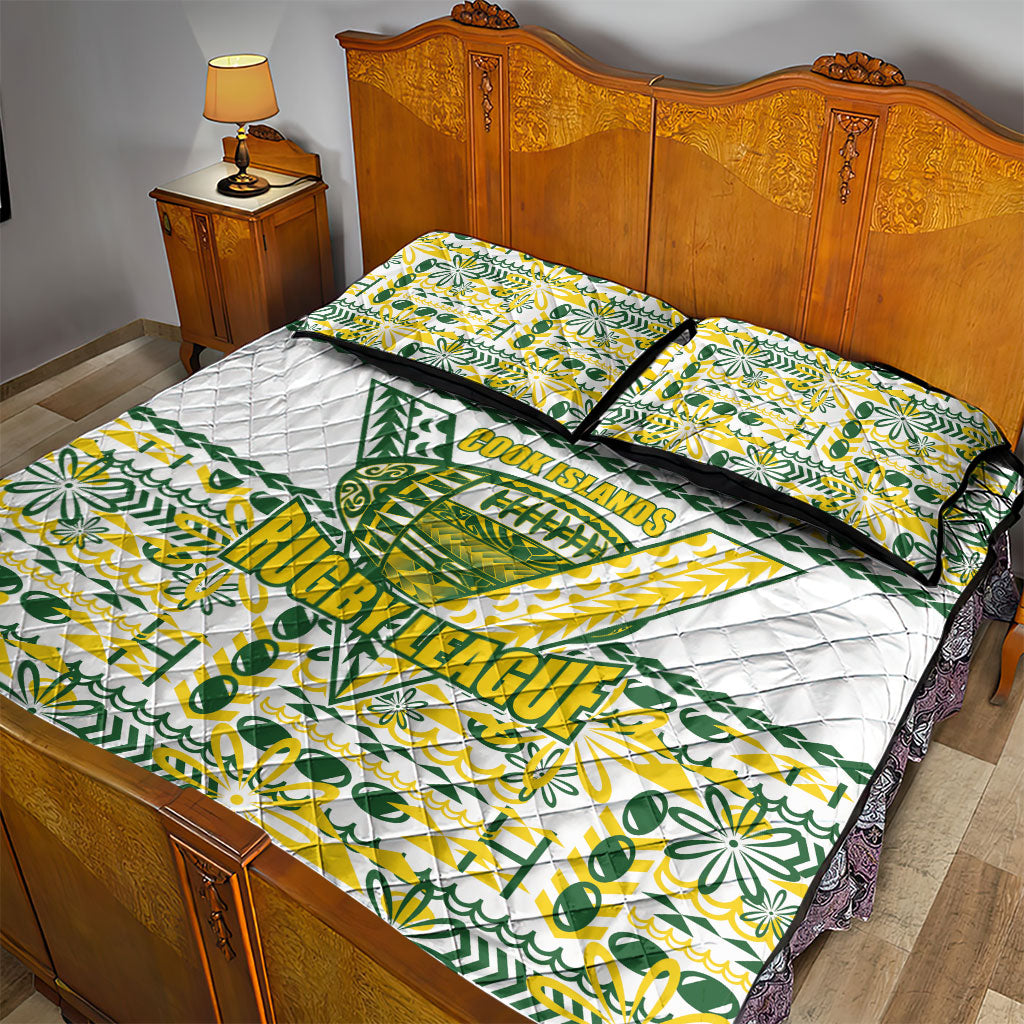 Cook Islands Island Floral Quilt Bed Set White Traditional Kuki's Geometric Pattern LT9 - Polynesian Pride