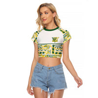 Cook Islands Island Floral Raglan Cropped T Shirt White Traditional Kuki's Geometric Pattern LT9 Female White - Polynesian Pride