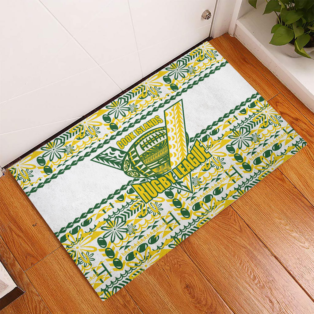 Cook Islands Island Floral Rubber Doormat White Traditional Kuki's Geometric Pattern LT9 - Polynesian Pride