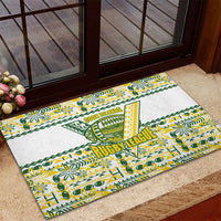 Cook Islands Island Floral Rubber Doormat White Traditional Kuki's Geometric Pattern LT9 - Polynesian Pride