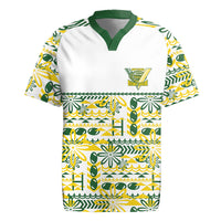 Cook Islands Island Floral Rugby Jersey White Traditional Kuki's Geometric Pattern LT9 White - Polynesian Pride