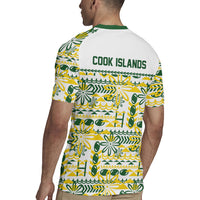 Cook Islands Island Floral Rugby Jersey White Traditional Kuki's Geometric Pattern LT9 - Polynesian Pride