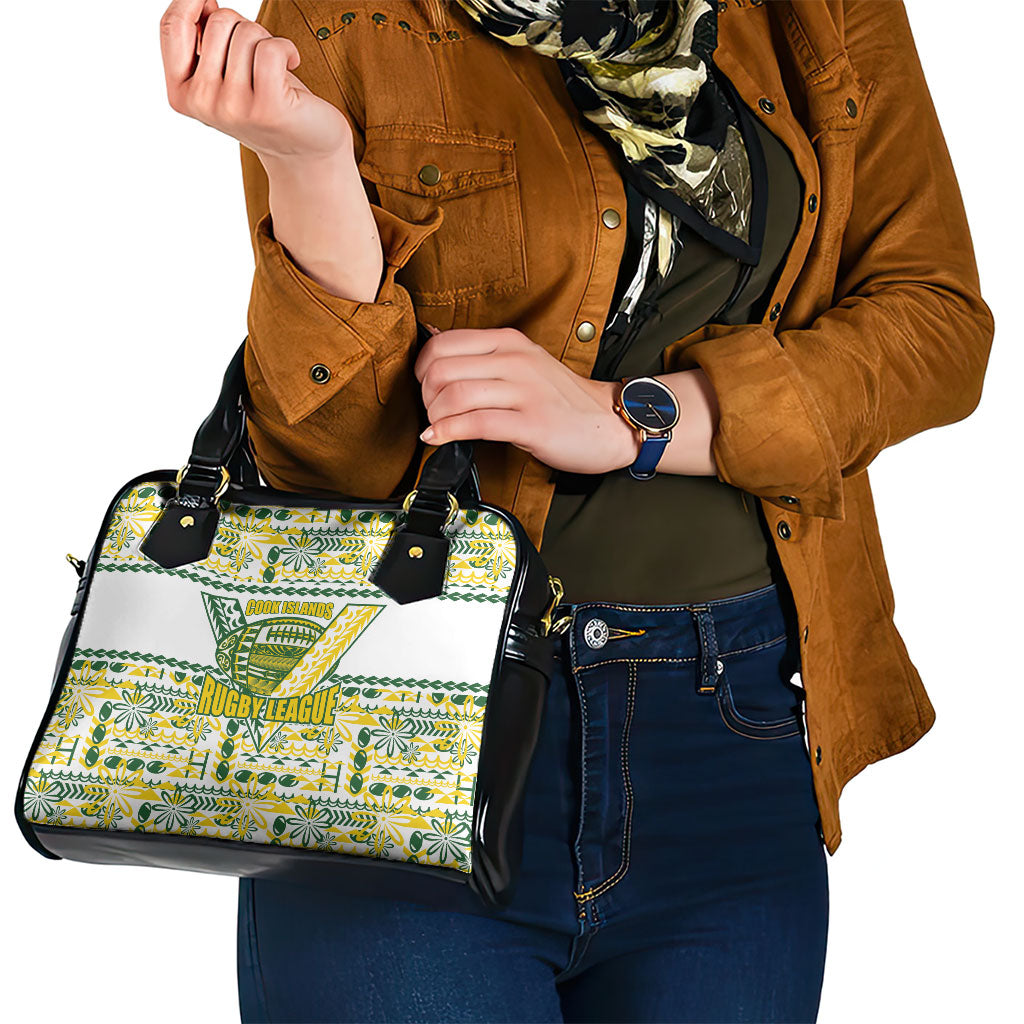 Cook Islands Island Floral Shoulder Handbag White Traditional Kuki's Geometric Pattern LT9 - Polynesian Pride