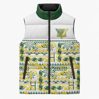 Cook Islands Island Floral Sleeveless Puffer Jacket White Traditional Kuki's Geometric Pattern LT9 Unisex White - Polynesian Pride