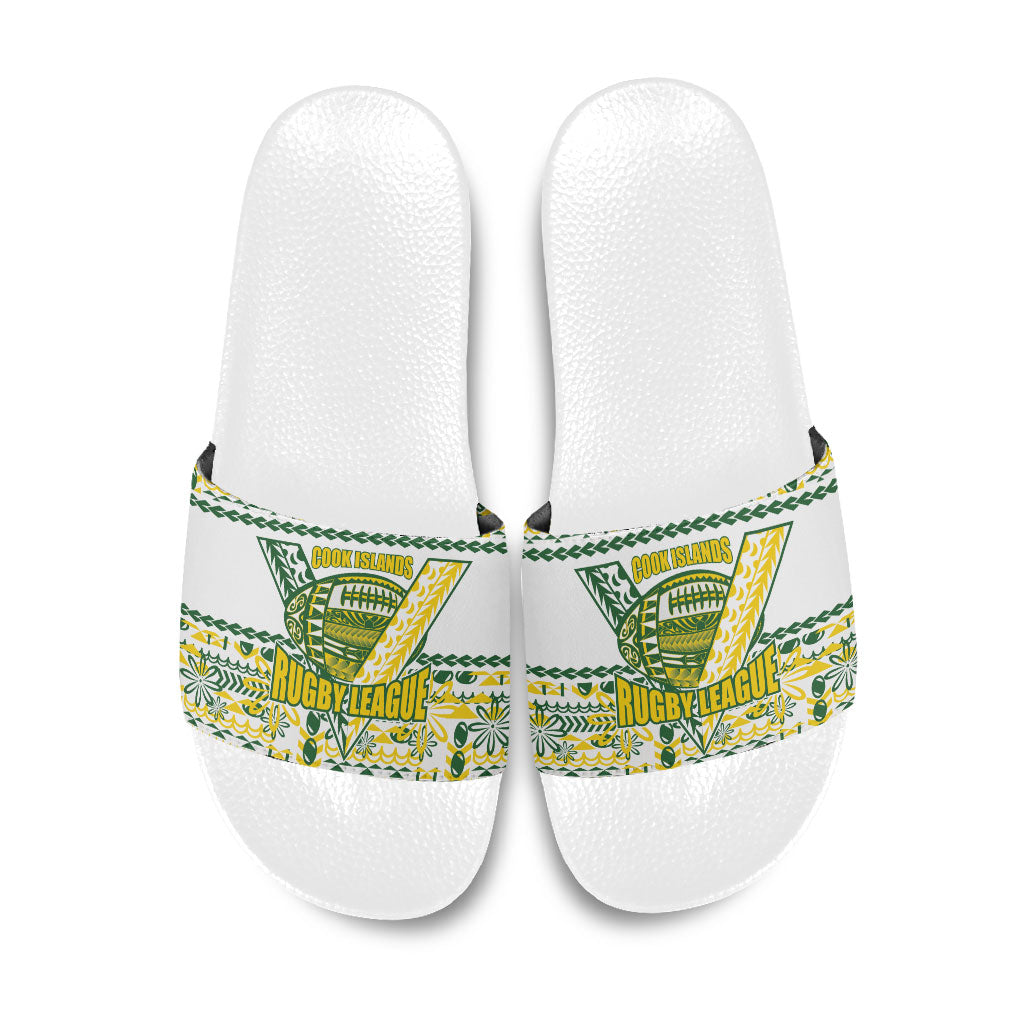 Cook Islands Island Floral Slide Sandals White Traditional Kuki's Geometric Pattern LT9 White - Polynesian Pride
