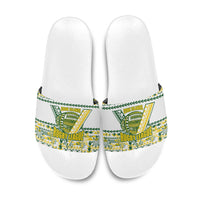 Cook Islands Island Floral Slide Sandals White Traditional Kuki's Geometric Pattern LT9 White - Polynesian Pride
