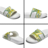 Cook Islands Island Floral Slide Sandals White Traditional Kuki's Geometric Pattern LT9 - Polynesian Pride