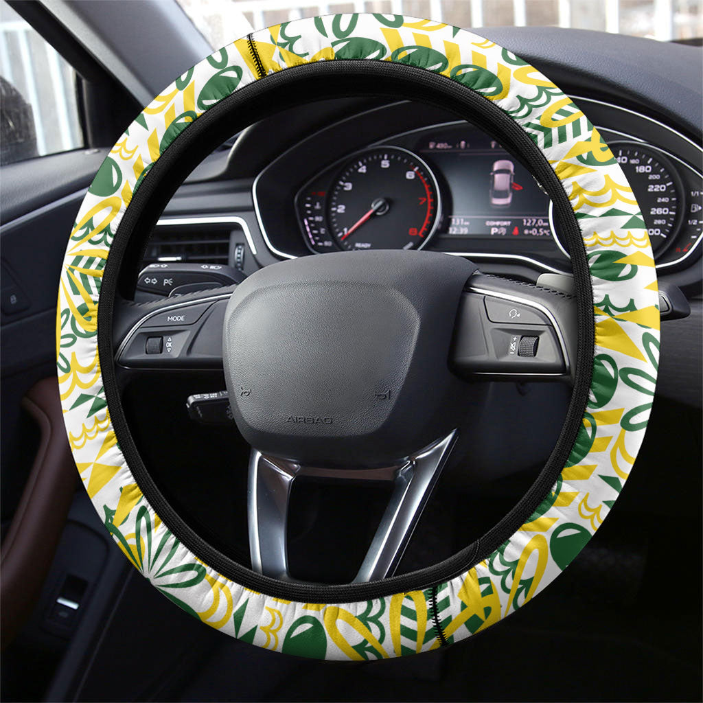 Cook Islands Island Floral Steering Wheel Cover White Traditional Kuki's Geometric Pattern LT9 - Polynesian Pride
