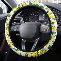 Cook Islands Island Floral Steering Wheel Cover White Traditional Kuki's Geometric Pattern LT9 - Polynesian Pride