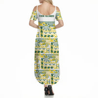 Cook Islands Island Floral Summer Maxi Dress White Traditional Kuki's Geometric Pattern LT9 - Polynesian Pride