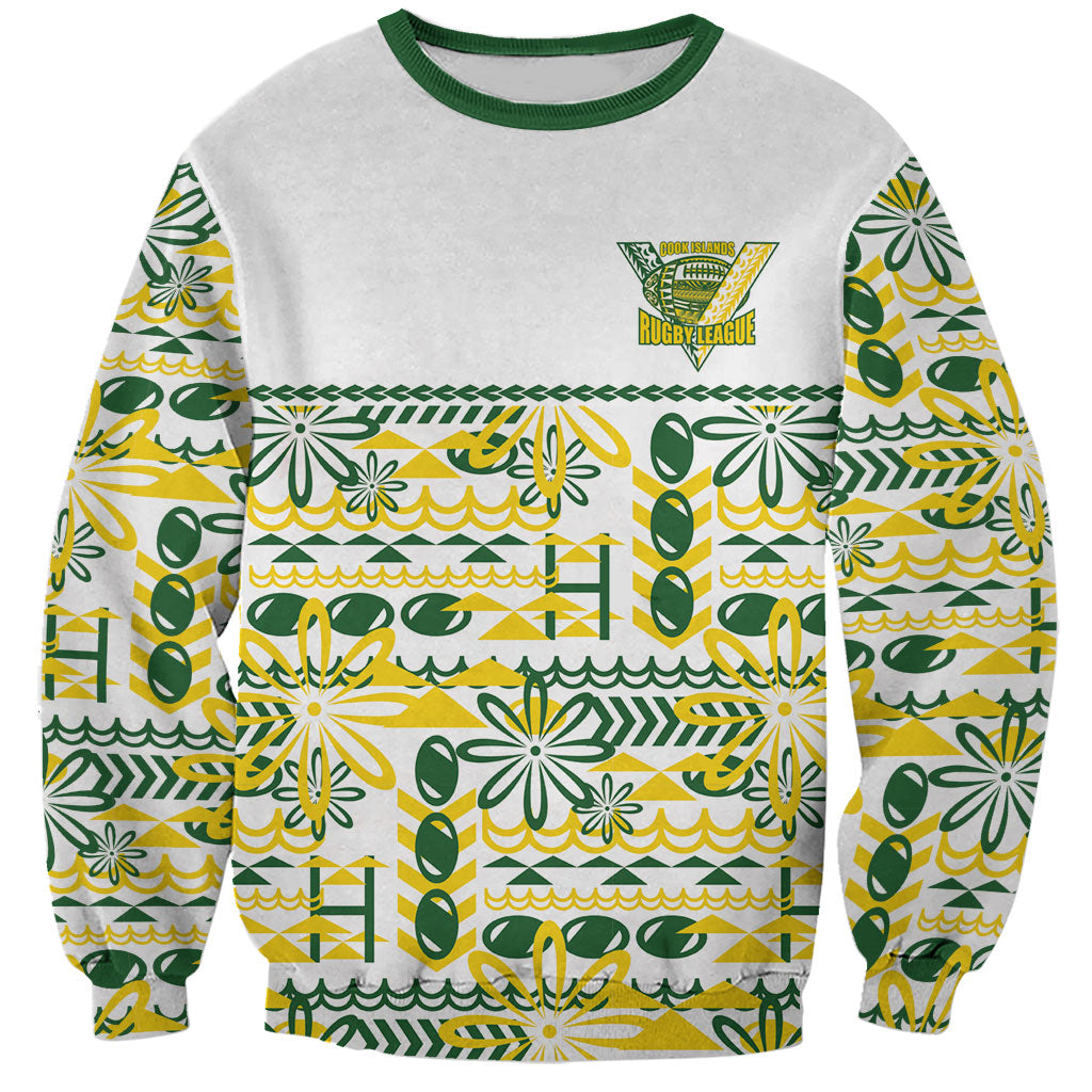 Cook Islands Island Floral Sweatshirt White Traditional Kuki's Geometric Pattern LT9 Unisex White - Polynesian Pride