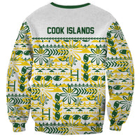 Cook Islands Island Floral Sweatshirt White Traditional Kuki's Geometric Pattern LT9 - Polynesian Pride