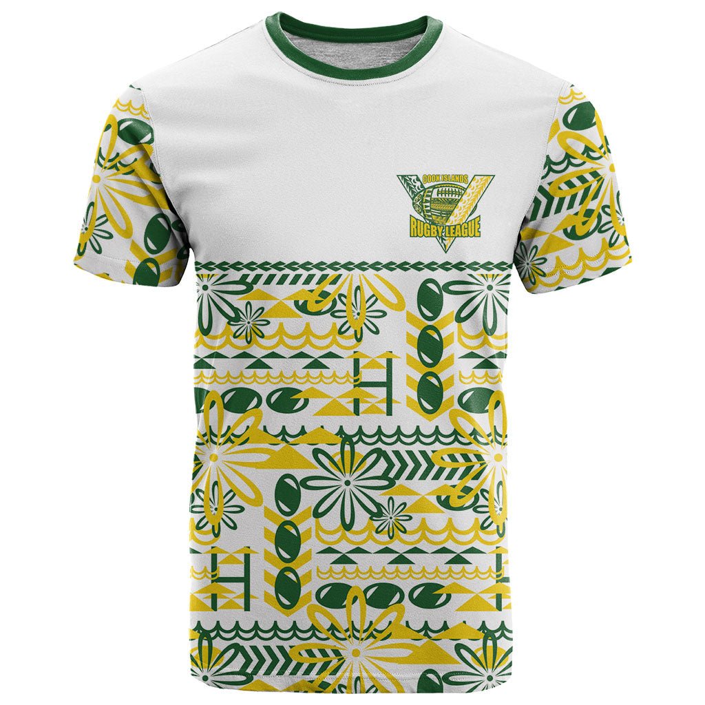 Cook Islands Island Floral T Shirt White Traditional Kuki's Geometric Pattern LT9 White - Polynesian Pride