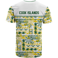 Cook Islands Island Floral T Shirt White Traditional Kuki's Geometric Pattern LT9 - Polynesian Pride