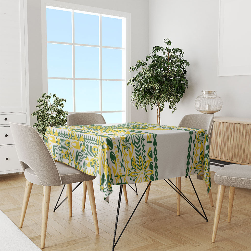Cook Islands Island Floral Tablecloth White Traditional Kuki's Geometric Pattern LT9 - Polynesian Pride