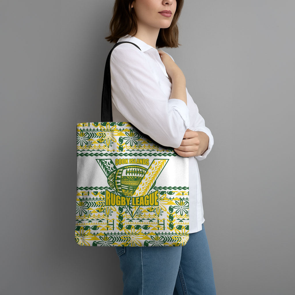 Cook Islands Island Floral Tote Bag White Traditional Kuki's Geometric Pattern LT9 - Polynesian Pride