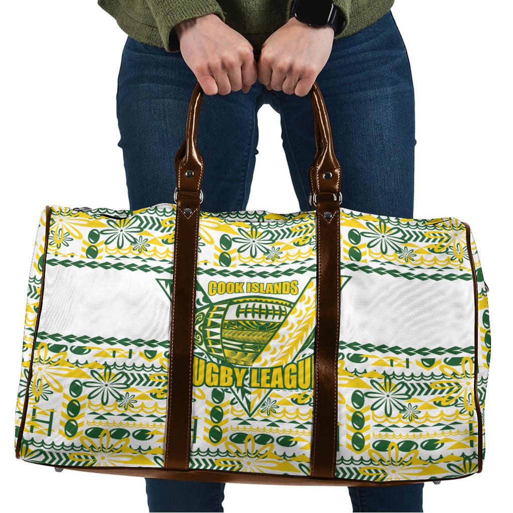 Cook Islands Island Floral Travel Bag White Traditional Kuki's Geometric Pattern LT9 White - Polynesian Pride
