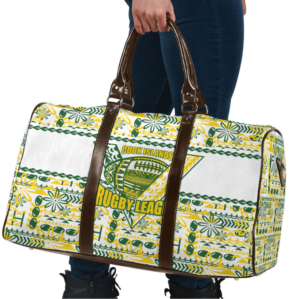 Cook Islands Island Floral Travel Bag White Traditional Kuki's Geometric Pattern LT9 - Polynesian Pride