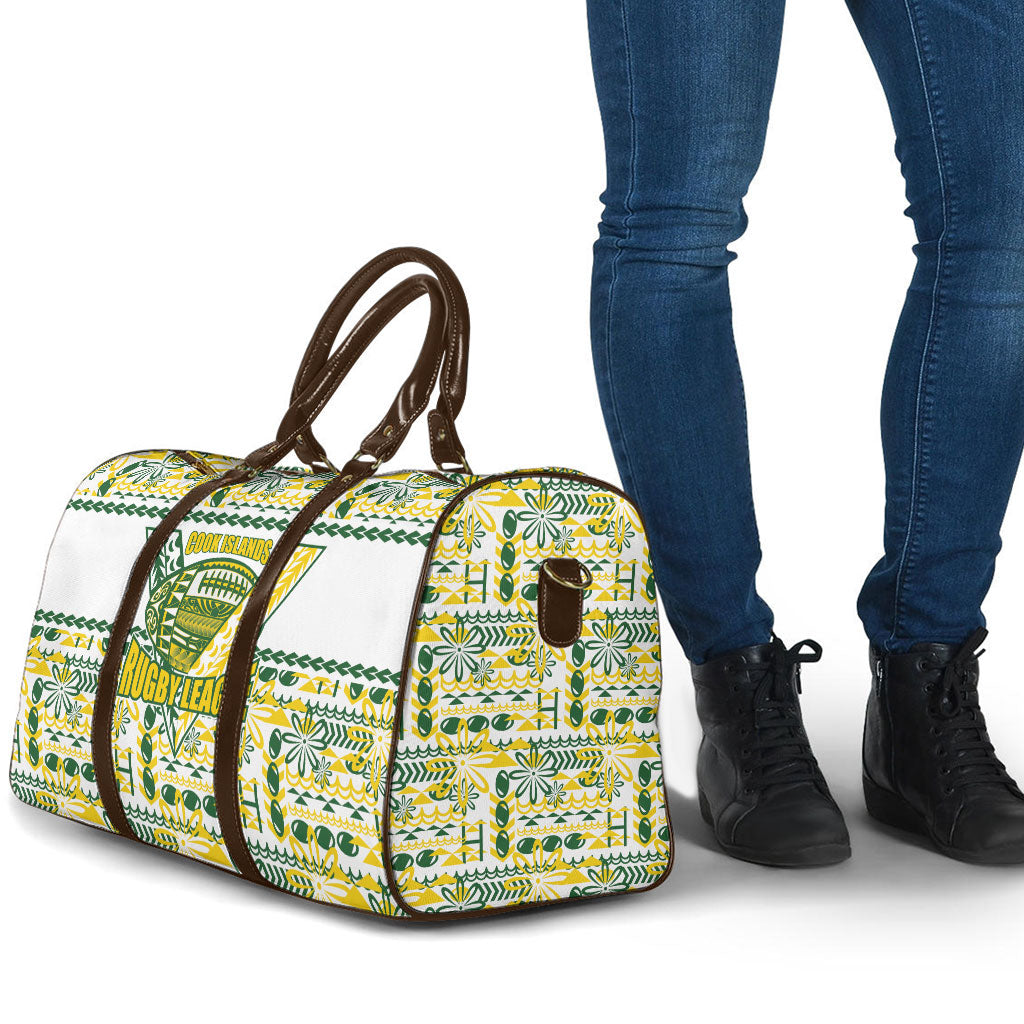Cook Islands Island Floral Travel Bag White Traditional Kuki's Geometric Pattern LT9 - Polynesian Pride