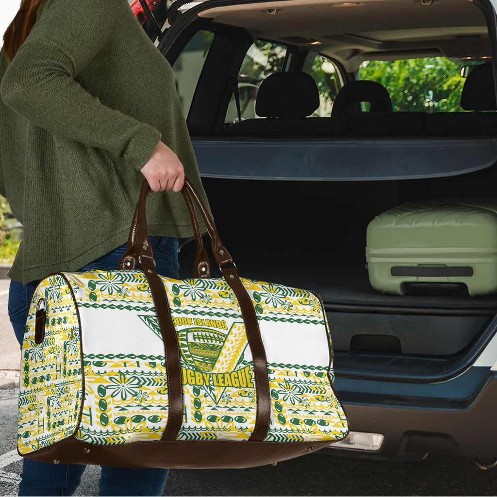 Cook Islands Island Floral Travel Bag White Traditional Kuki's Geometric Pattern LT9 - Polynesian Pride