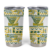 Cook Islands Island Floral Tumbler Cup White Traditional Kuki's Geometric Pattern LT9 White - Polynesian Pride