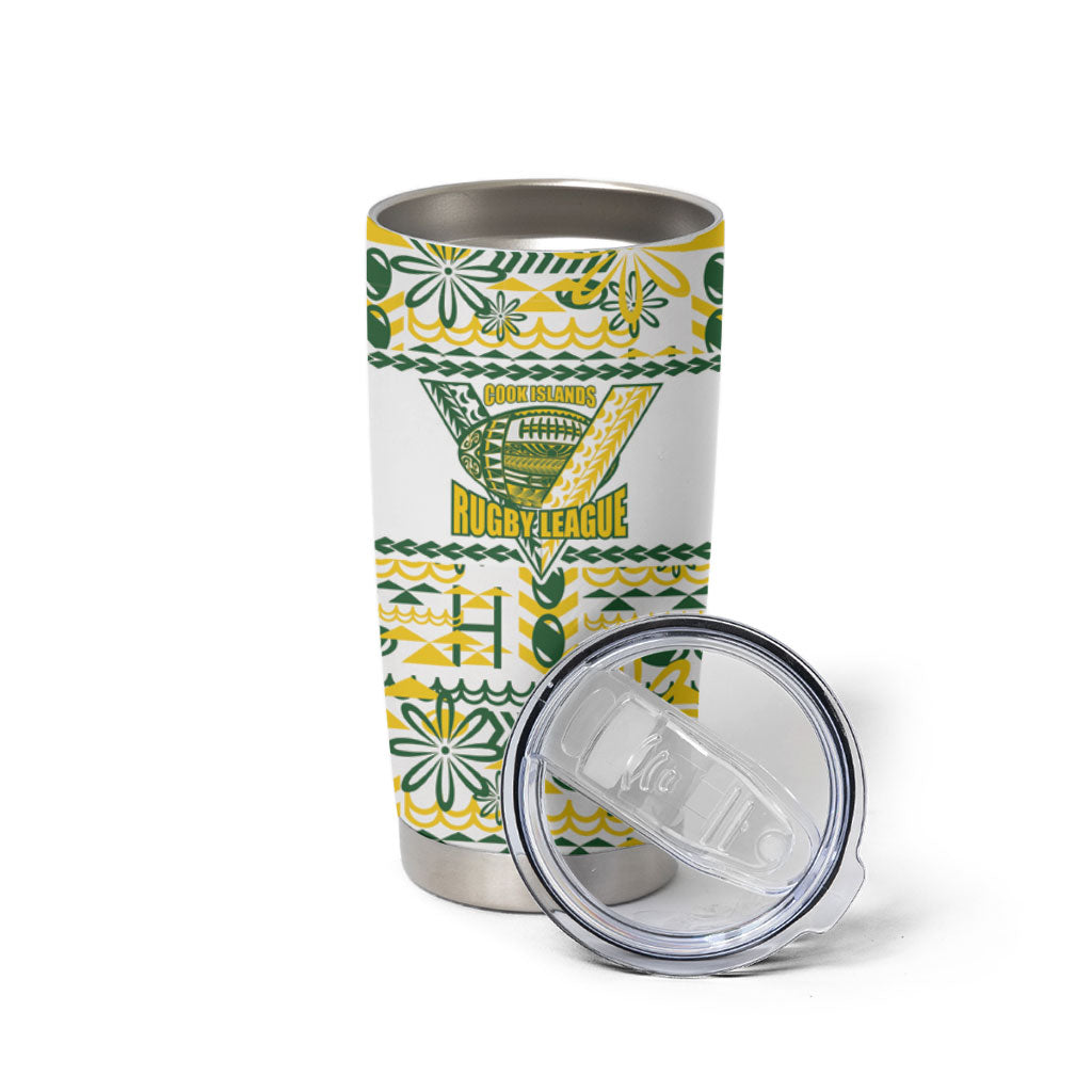 Cook Islands Island Floral Tumbler Cup White Traditional Kuki's Geometric Pattern LT9 - Polynesian Pride