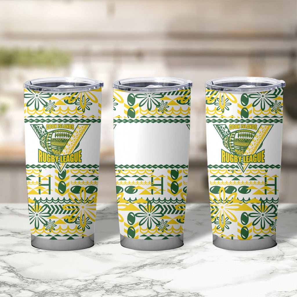 Cook Islands Island Floral Tumbler Cup White Traditional Kuki's Geometric Pattern LT9 - Polynesian Pride