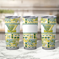 Cook Islands Island Floral Tumbler Cup White Traditional Kuki's Geometric Pattern LT9 - Polynesian Pride