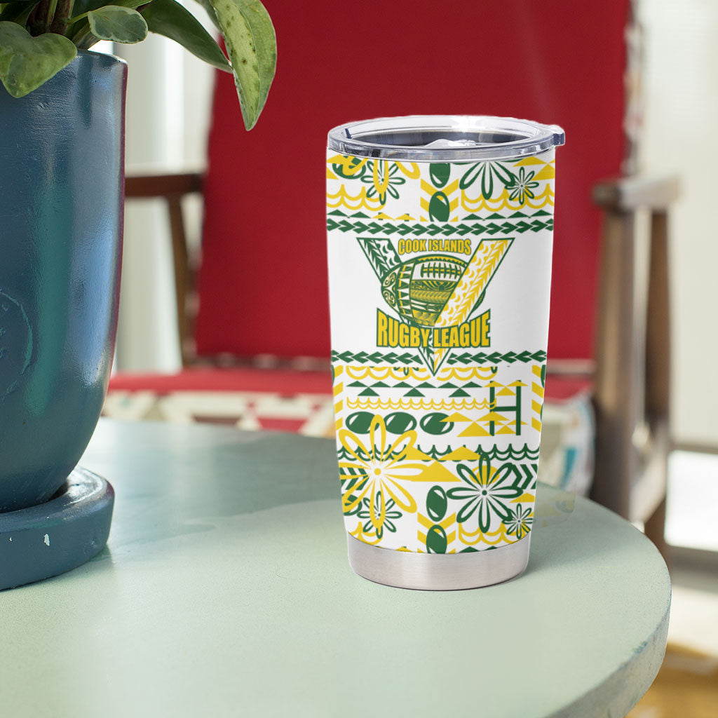Cook Islands Island Floral Tumbler Cup White Traditional Kuki's Geometric Pattern LT9 - Polynesian Pride