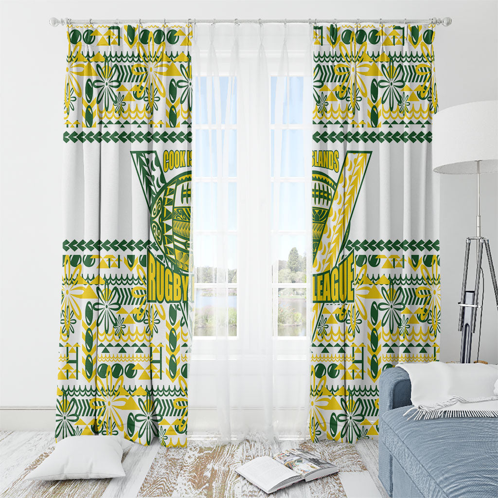 Cook Islands Island Floral Window Curtain White Traditional Kuki's Geometric Pattern LT9 - Polynesian Pride