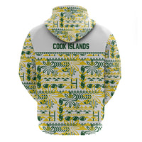 Cook Islands Island Floral Zip Hoodie White Traditional Kuki's Geometric Pattern LT9 - Polynesian Pride