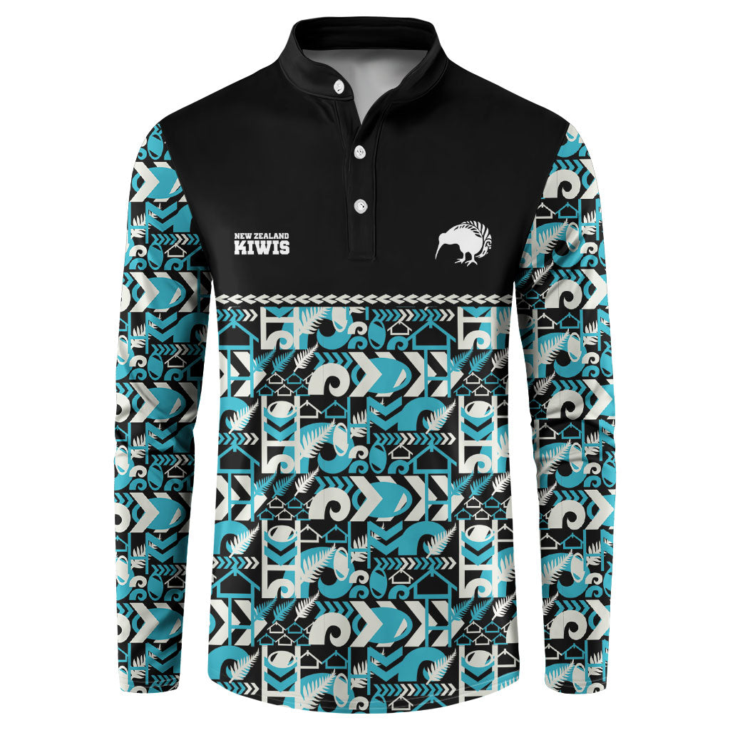 Aotearoa New Zealand Kiwis Tima Riki Motu Button Sweatshirt LT9 Black - Polynesian Pride