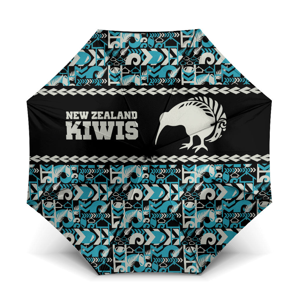 Aotearoa New Zealand Kiwis Tima Riki Motu Umbrella LT9 One Size Folded 11.42 inch Opened Diameter 37.4 inch Black - Polynesian Pride
