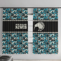 Aotearoa New Zealand Kiwis Tima Riki Motu Window Curtain LT9 With Hooks Black - Polynesian Pride