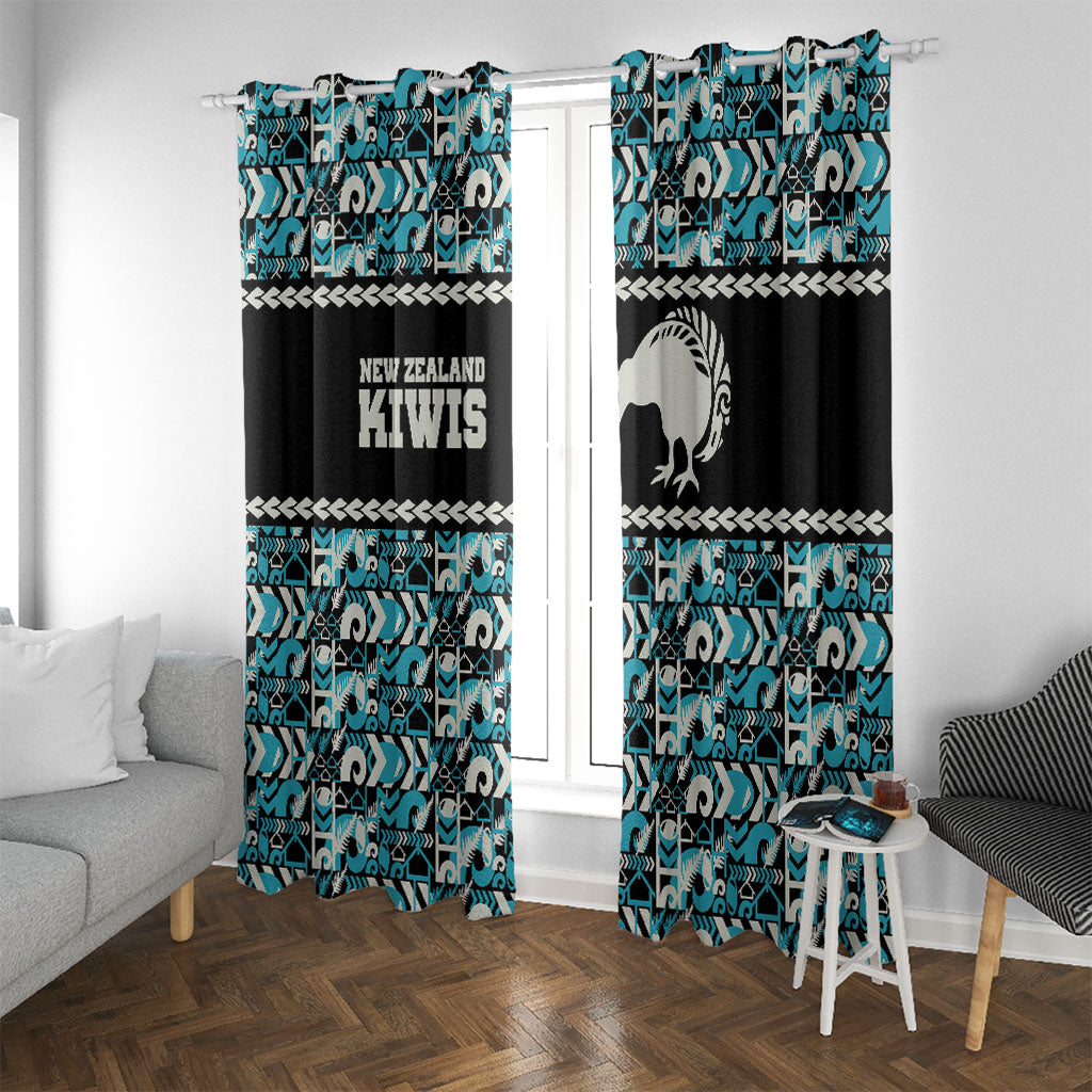 Aotearoa New Zealand Kiwis Tima Riki Motu Window Curtain LT9 With Grommets Black - Polynesian Pride
