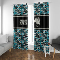 Aotearoa New Zealand Kiwis Tima Riki Motu Window Curtain LT9 With Grommets Black - Polynesian Pride