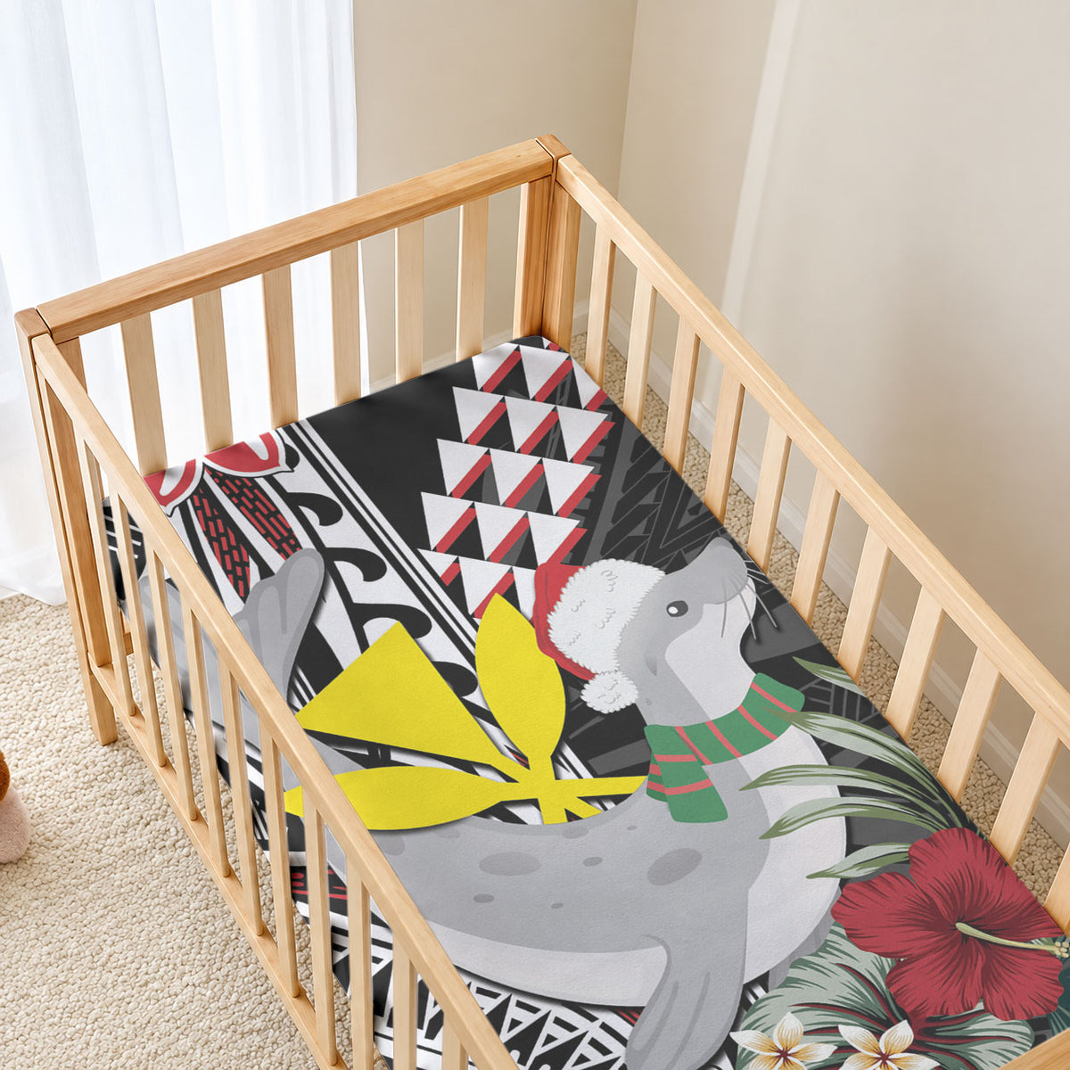 Hawaii Monk Seal Santa Baby Bed Cover Hibiscus Kakau Pattern Mele Kalikimaka LT9 - Polynesian Pride