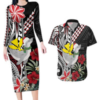 Hawaii Monk Seal Santa Couples Matching Long Sleeve Bodycon Dress and Hawaiian Shirt Hibiscus Kakau Pattern Mele Kalikimaka LT9 Black - Polynesian Pride