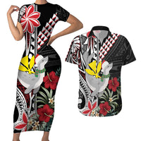 Hawaii Monk Seal Santa Couples Matching Short Sleeve Bodycon Dress and Hawaiian Shirt Hibiscus Kakau Pattern Mele Kalikimaka LT9 Black - Polynesian Pride