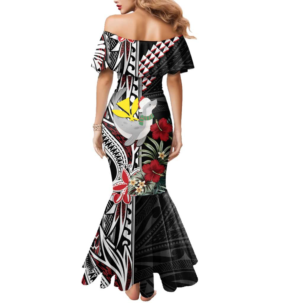 Hawaii Monk Seal Santa Family Matching Mermaid Dress and Hawaiian Shirt Hibiscus Kakau Pattern Mele Kalikimaka LT9 - Polynesian Pride