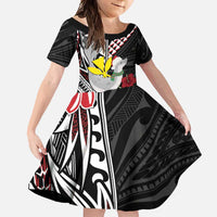Hawaii Monk Seal Santa Family Matching Off Shoulder Maxi Dress and Hawaiian Shirt Hibiscus Kakau Pattern Mele Kalikimaka LT9 Daughter's Dress Black - Polynesian Pride