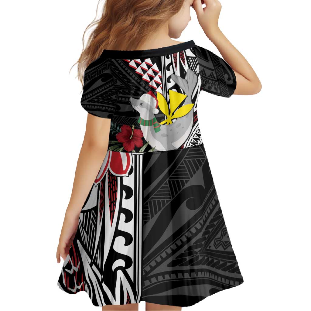 Hawaii Monk Seal Santa Family Matching Off Shoulder Maxi Dress and Hawaiian Shirt Hibiscus Kakau Pattern Mele Kalikimaka LT9 - Polynesian Pride