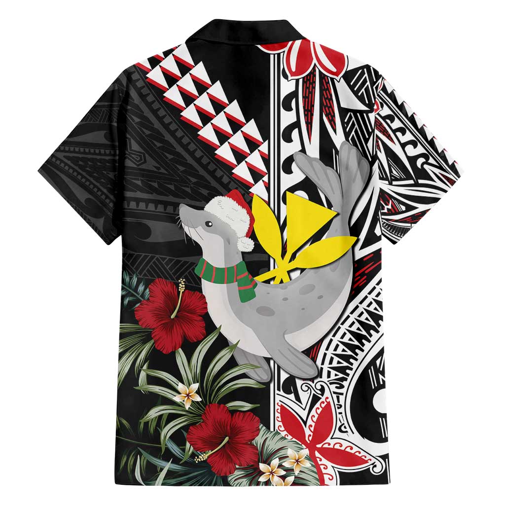 Hawaii Monk Seal Santa Family Matching Off Shoulder Maxi Dress and Hawaiian Shirt Hibiscus Kakau Pattern Mele Kalikimaka LT9 - Polynesian Pride