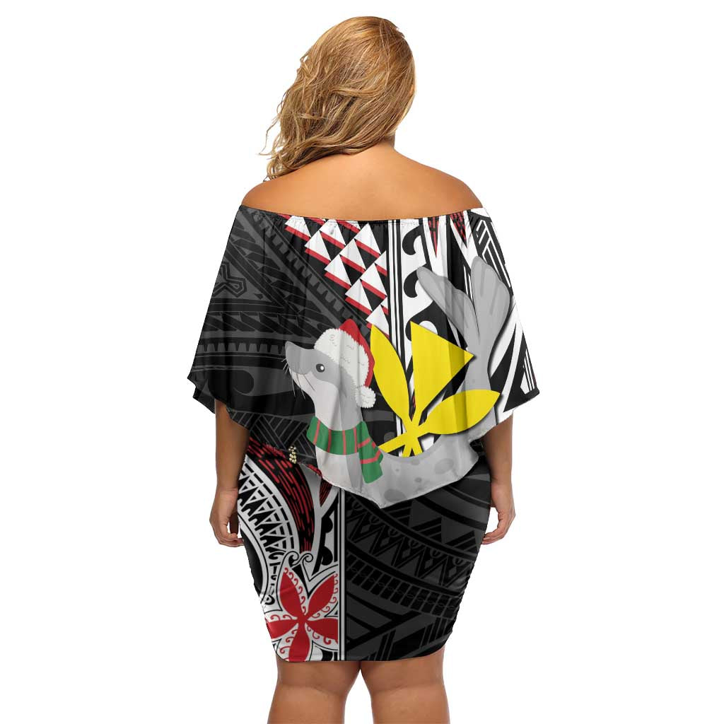 Hawaii Monk Seal Santa Family Matching Off Shoulder Short Dress and Hawaiian Shirt Hibiscus Kakau Pattern Mele Kalikimaka LT9 - Polynesian Pride