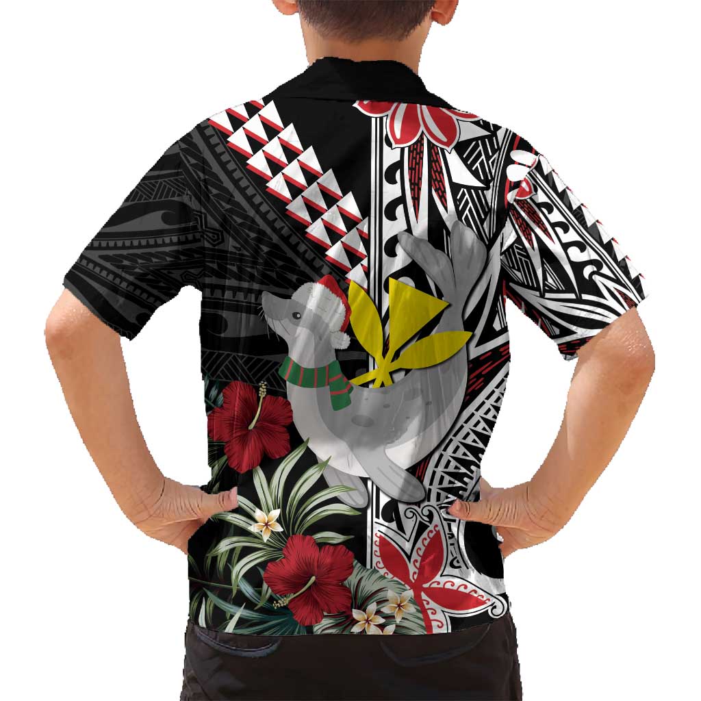 Hawaii Monk Seal Santa Family Matching Puletasi and Hawaiian Shirt Hibiscus Kakau Pattern Mele Kalikimaka LT9 - Polynesian Pride