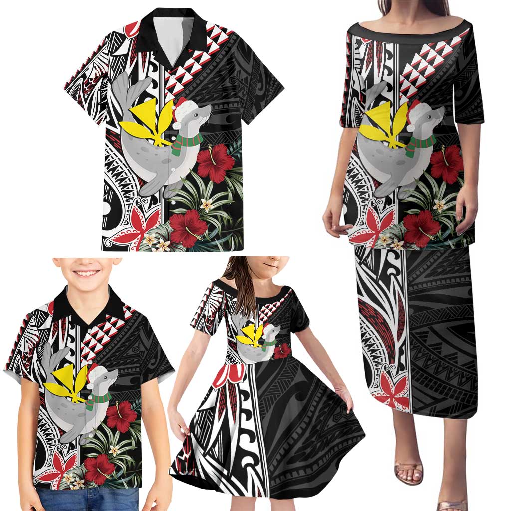 Hawaii Monk Seal Santa Family Matching Puletasi and Hawaiian Shirt Hibiscus Kakau Pattern Mele Kalikimaka LT9 - Polynesian Pride