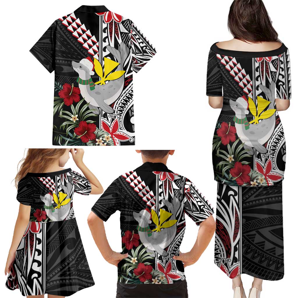 Hawaii Monk Seal Santa Family Matching Puletasi and Hawaiian Shirt Hibiscus Kakau Pattern Mele Kalikimaka LT9 - Polynesian Pride